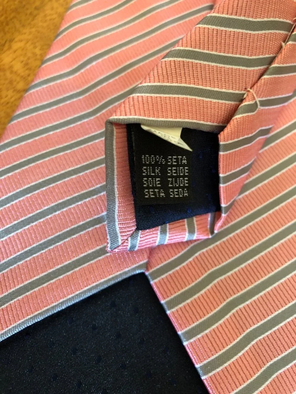 Vivaldi Men's Silk Tie Pink and Gray Diagonal Stripes